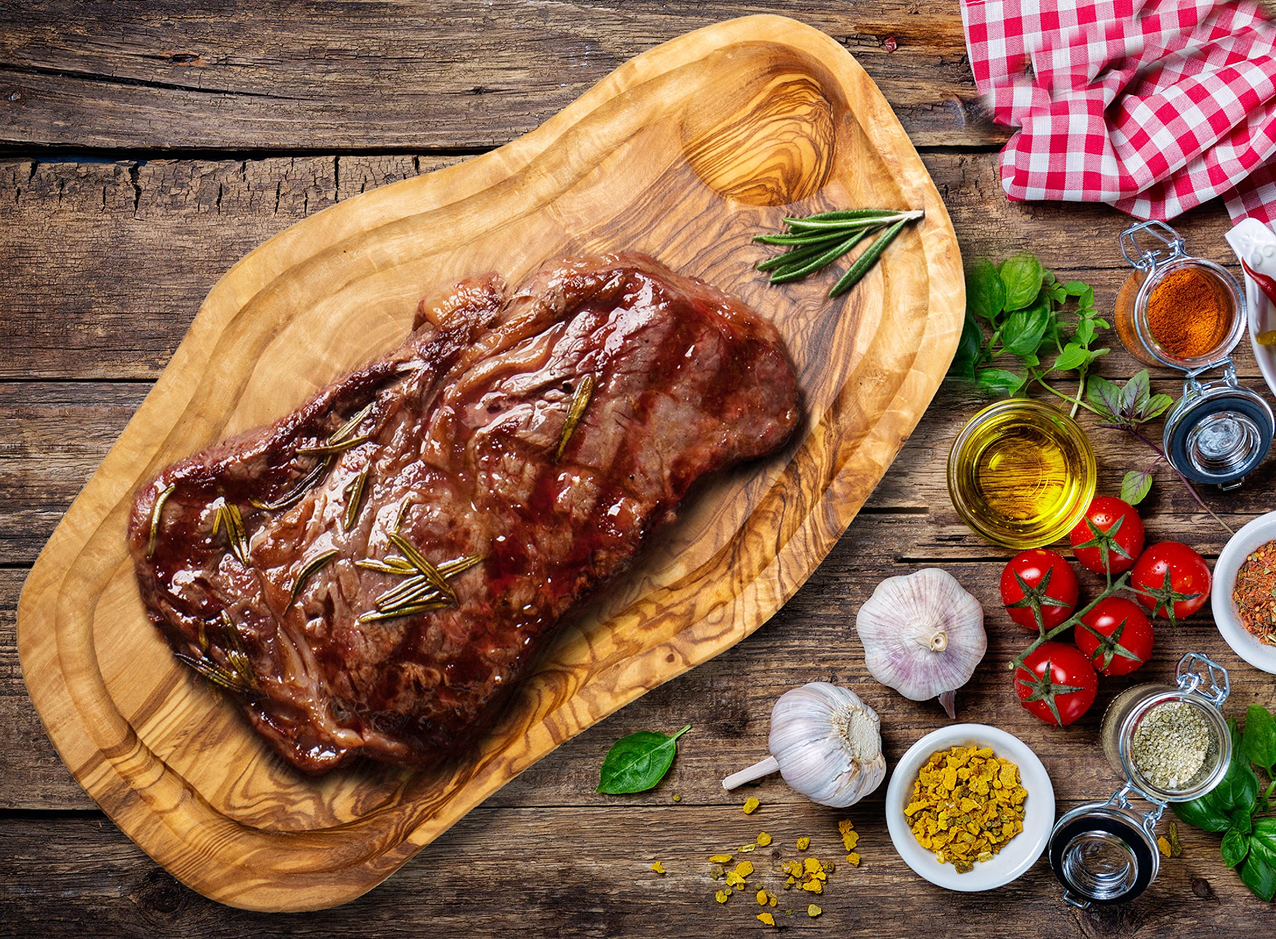 Tagliere con scanalatura in legno d'ulivo, 38-40 cm, tagliere in legno d'ulivo, tagliere da bistecca, tagliere per carne igienico, antibatterico