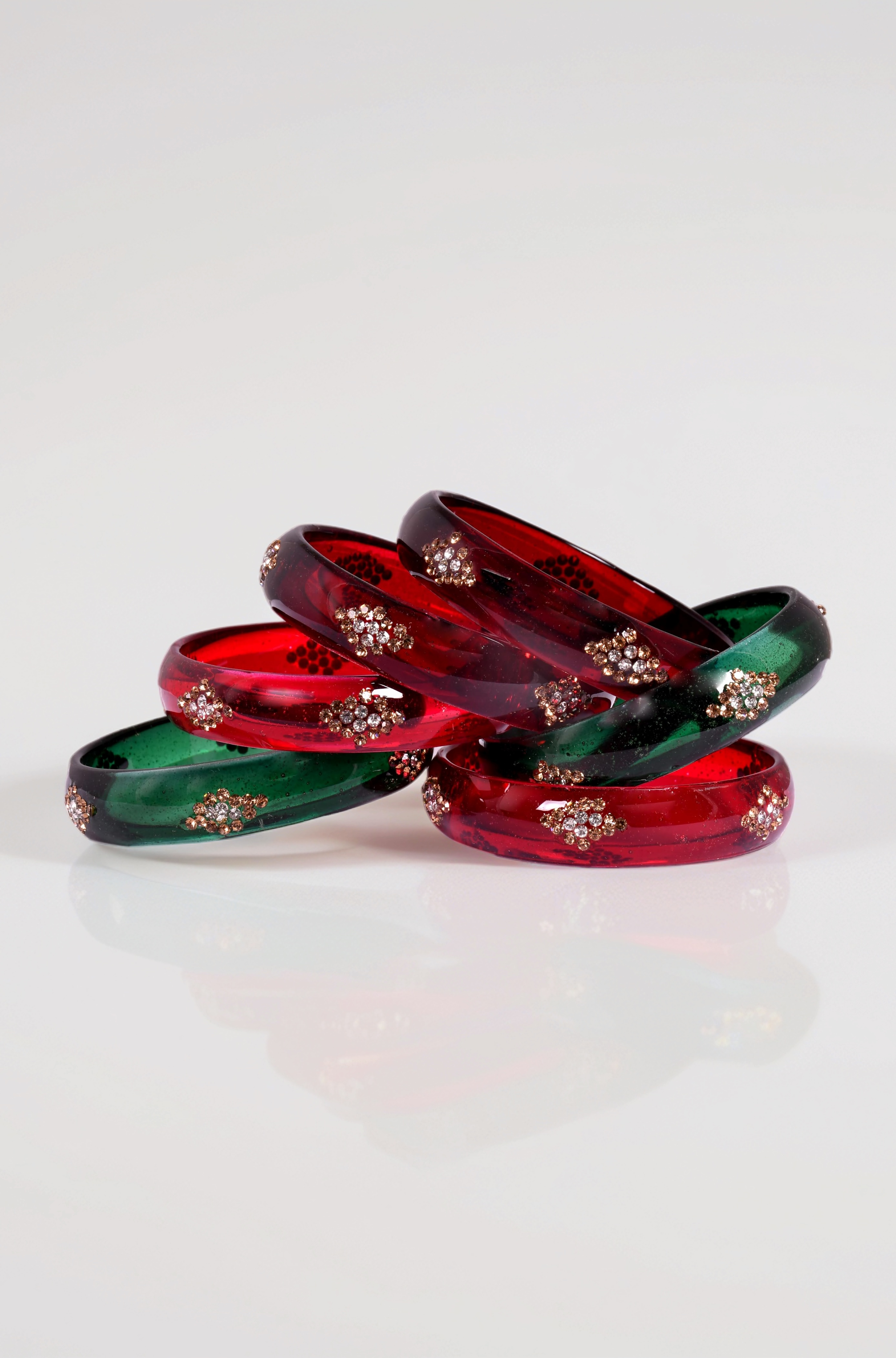 Glass bangles Kada set/Red Green Mehrun color for women (set of 6)