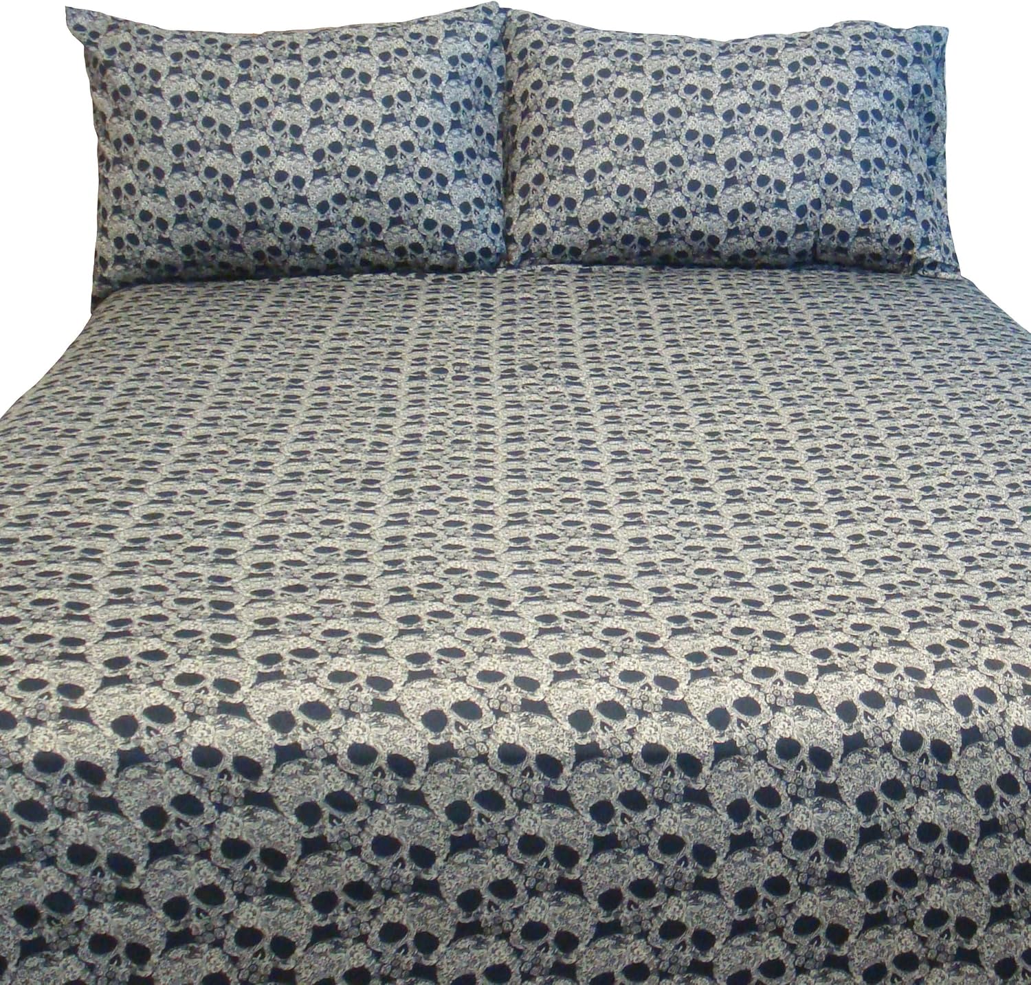 Veratex Street Revival 100% Polyester 3-Piece Kids Flower Skulls Sheet Set, Twin Size, Black/Tan
