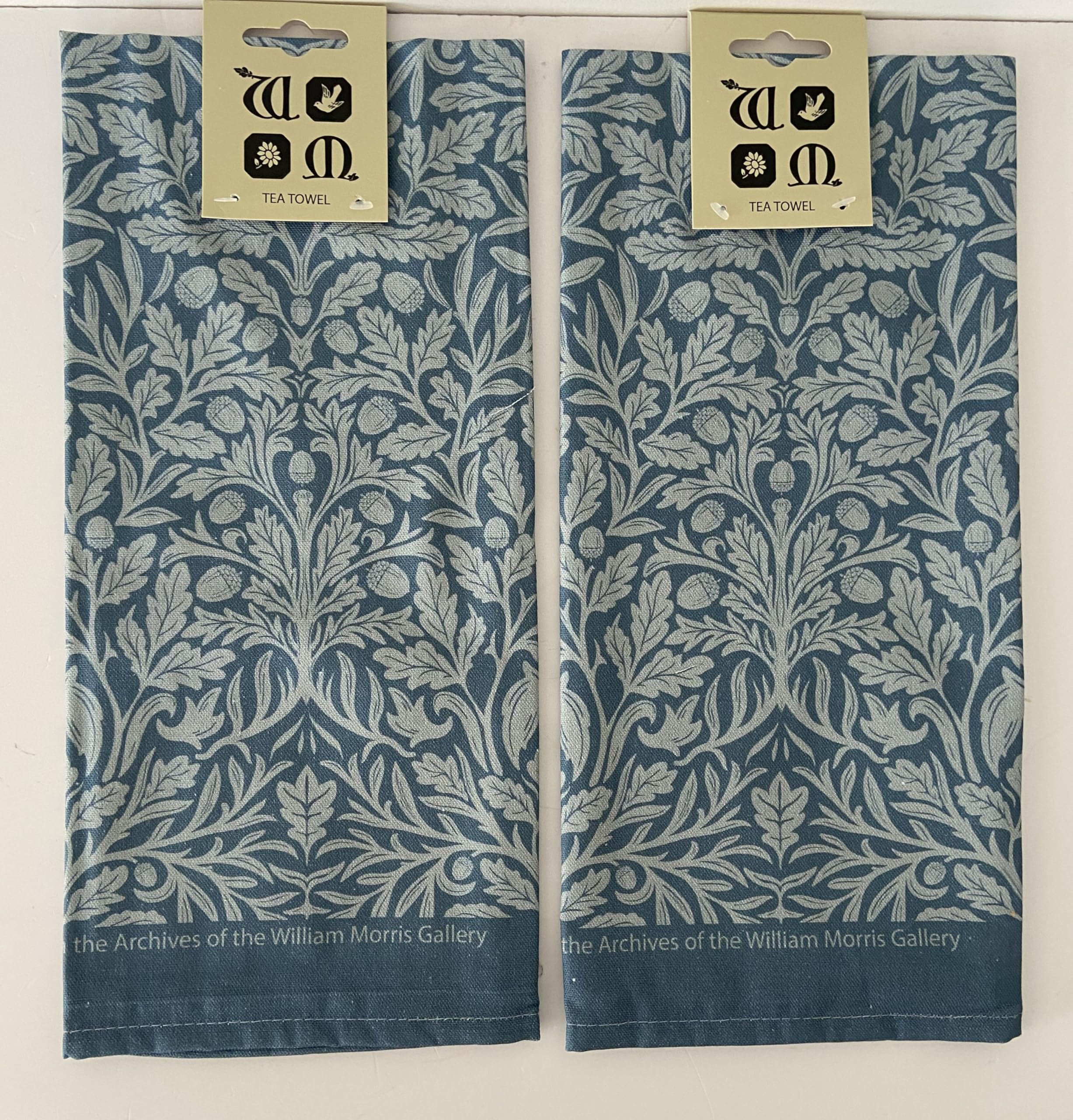 Jansons 2 x 100% Cotton Acorn Blue Design Kitchen Tea Towel in Blue 50cm x 70cm William Morris Gallery
