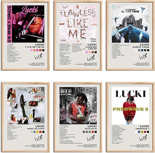 DECOSUN Lucki - Juego de 6 pósteres de lienzo para decoración de dormitorio, decoración de pared, pinturas impresas para sala de estar, dormitorio