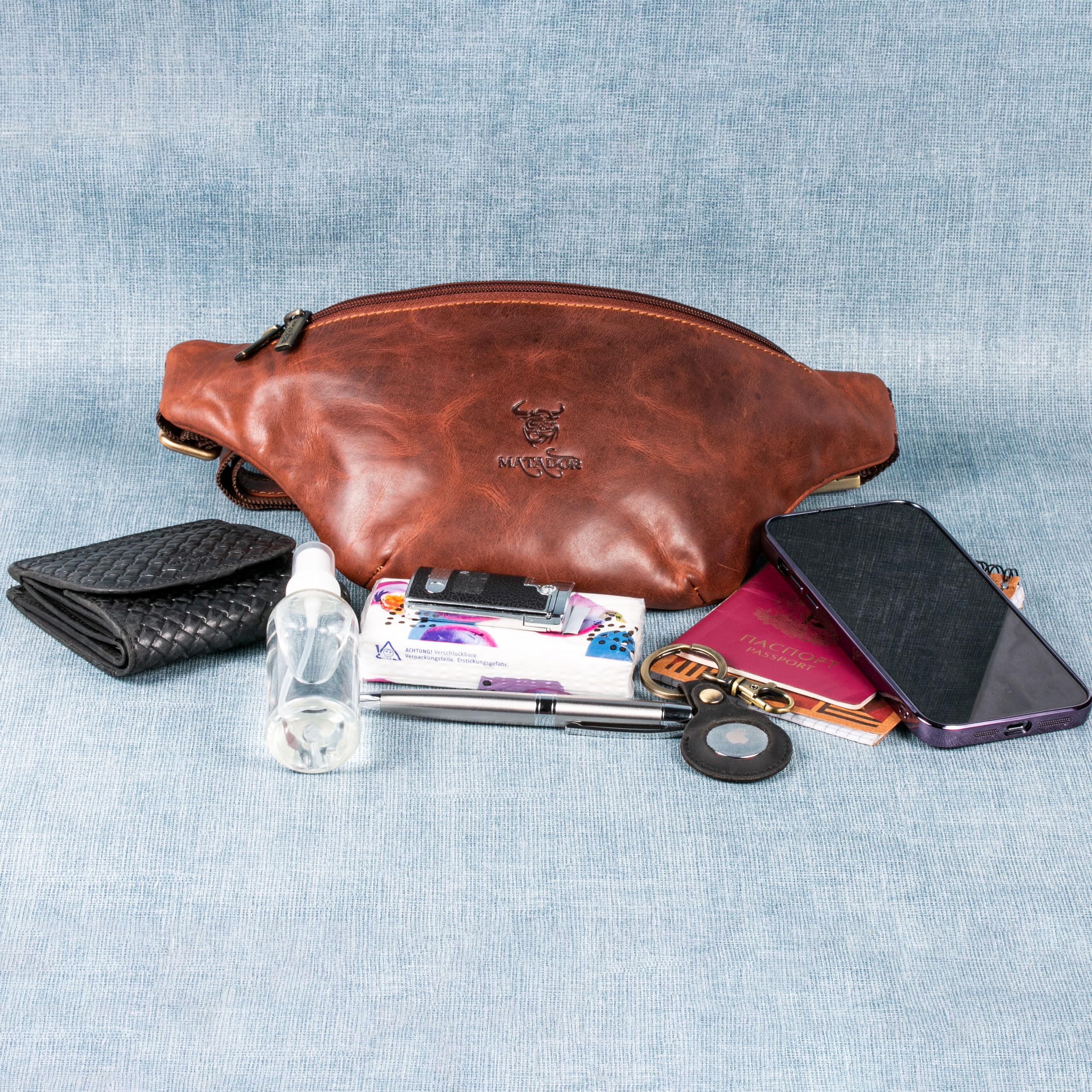 Matador Echt Leder Bauchtasche für Damen und Herren Hüfttasche Outdoor Groß Handytasche Sport Laufgürtel Umhängetasche Geldgürtel für Camping Wandern Fitness Fahrrad Geschenke