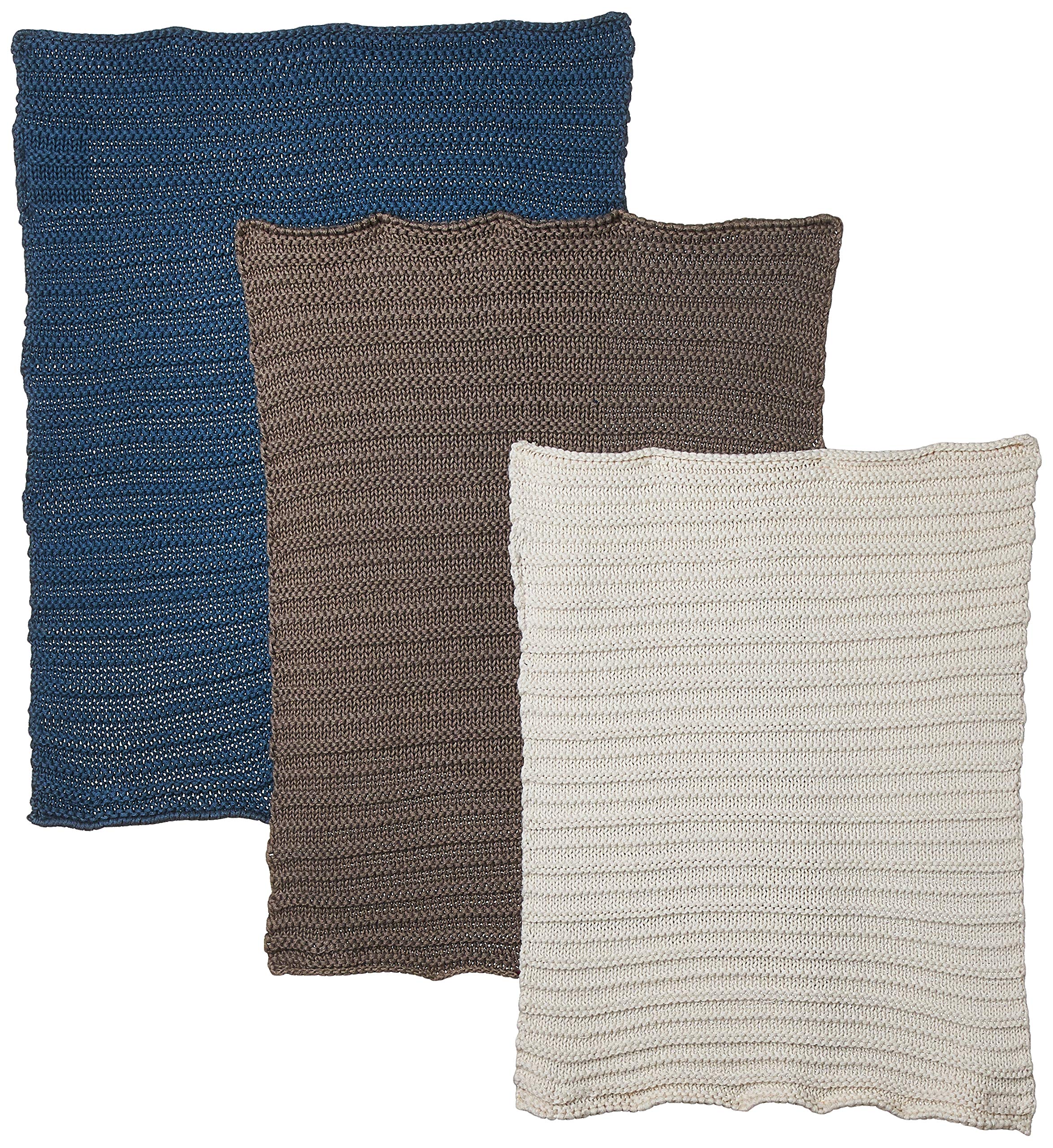 PluchiKnitted Wash Cloth - Sea Blue/Natural/ Grey, Piece of 1