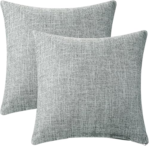 uxcell Juego de 2 fundas de almohada decorativas de lino para casa de campo, fundas de cojín cuadradas rústicas sólidas para decoración del sofá,