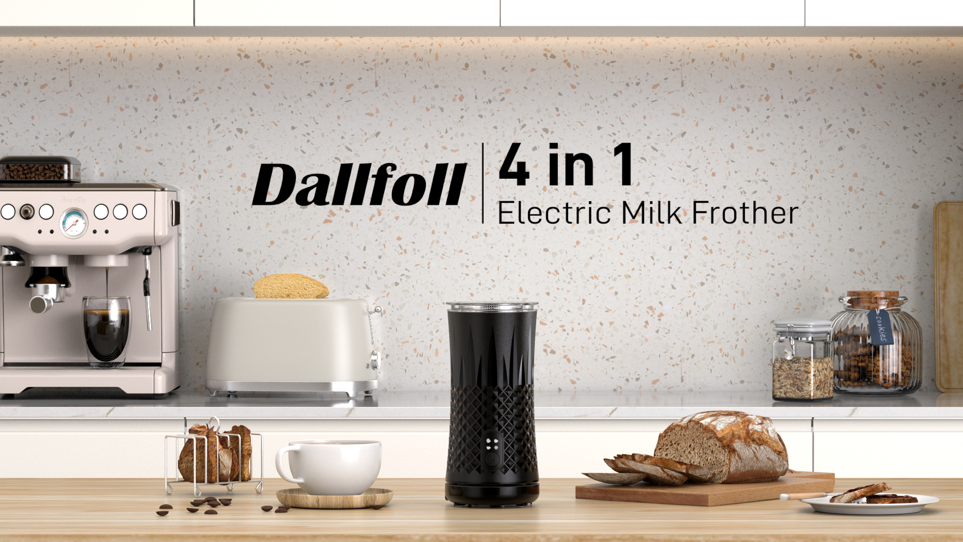 OUTUL 350mL Mousseur à Lait 4-en-1 Électrique Chauffe-Lait à Vapeur de Lait avec Brosse de Nettoyage, Nous Plug
