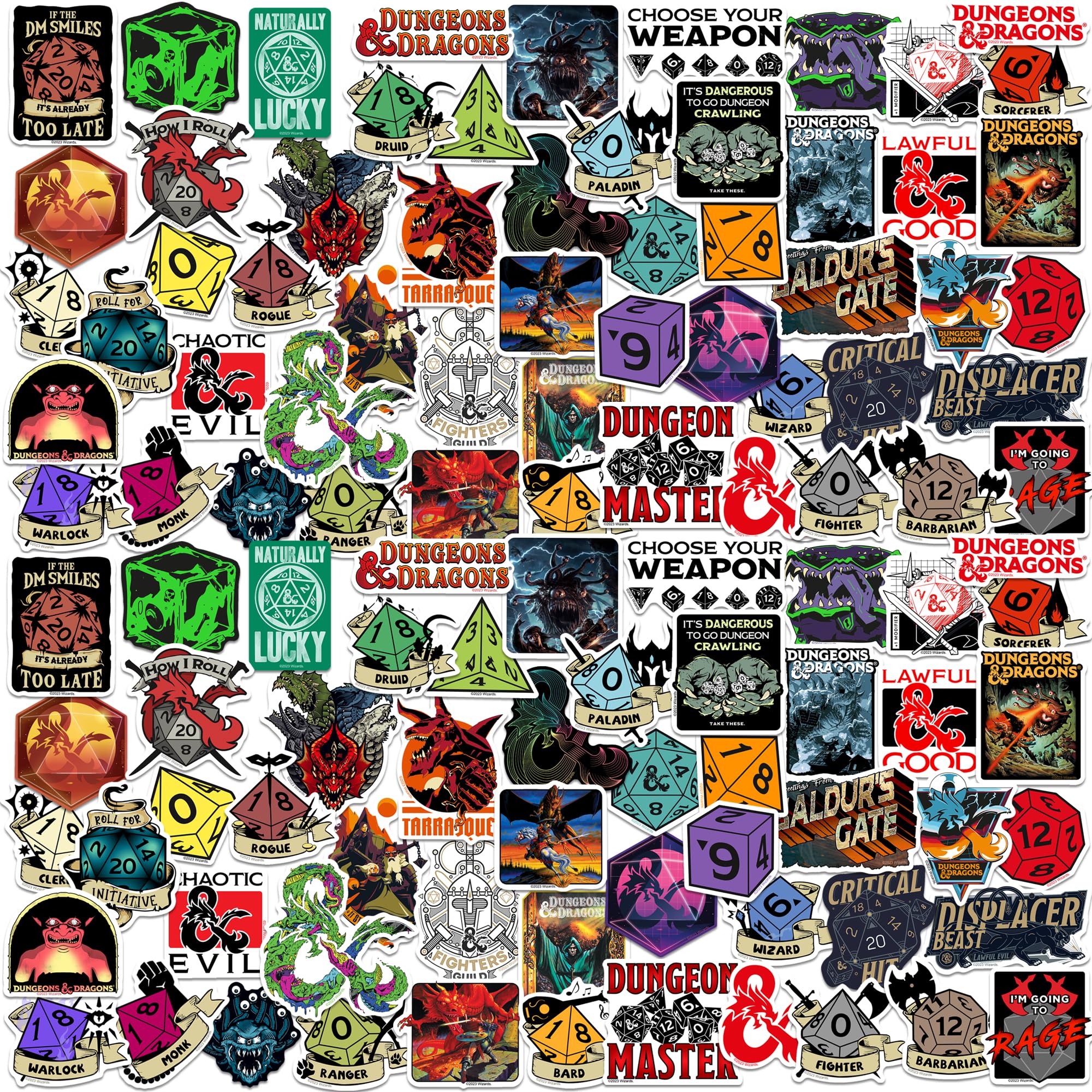 Dungeons and Dragons Vinyl Large Deluxe Stickers Variety Pack - Laptop, Water Bottle, Scrapbooking, Tablet, Skateboard, Indoor/Outdoor - Set of 100