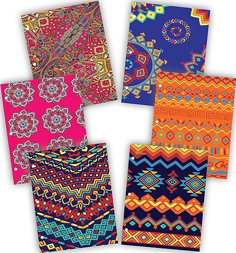 NEW GENERATION Étnico - Paquete económico de carpetas de 2 bolsillos con varios diseños llamativos de moda, tamaño de carta laminada duradera,