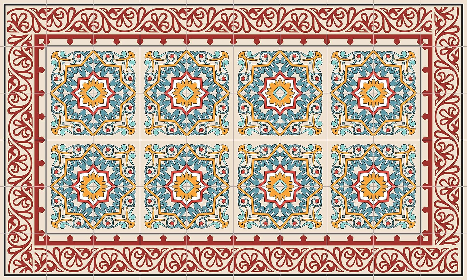 IRI-GIRI Vinyl Kitchen Floor Mat Decorative Linoleum PVC Rug Runner Tile Flooring, Colorful, Durable, Anti-Slip, Hand Washable, and Protects Floors 39.3" x 23.6", Barcelona Red 248