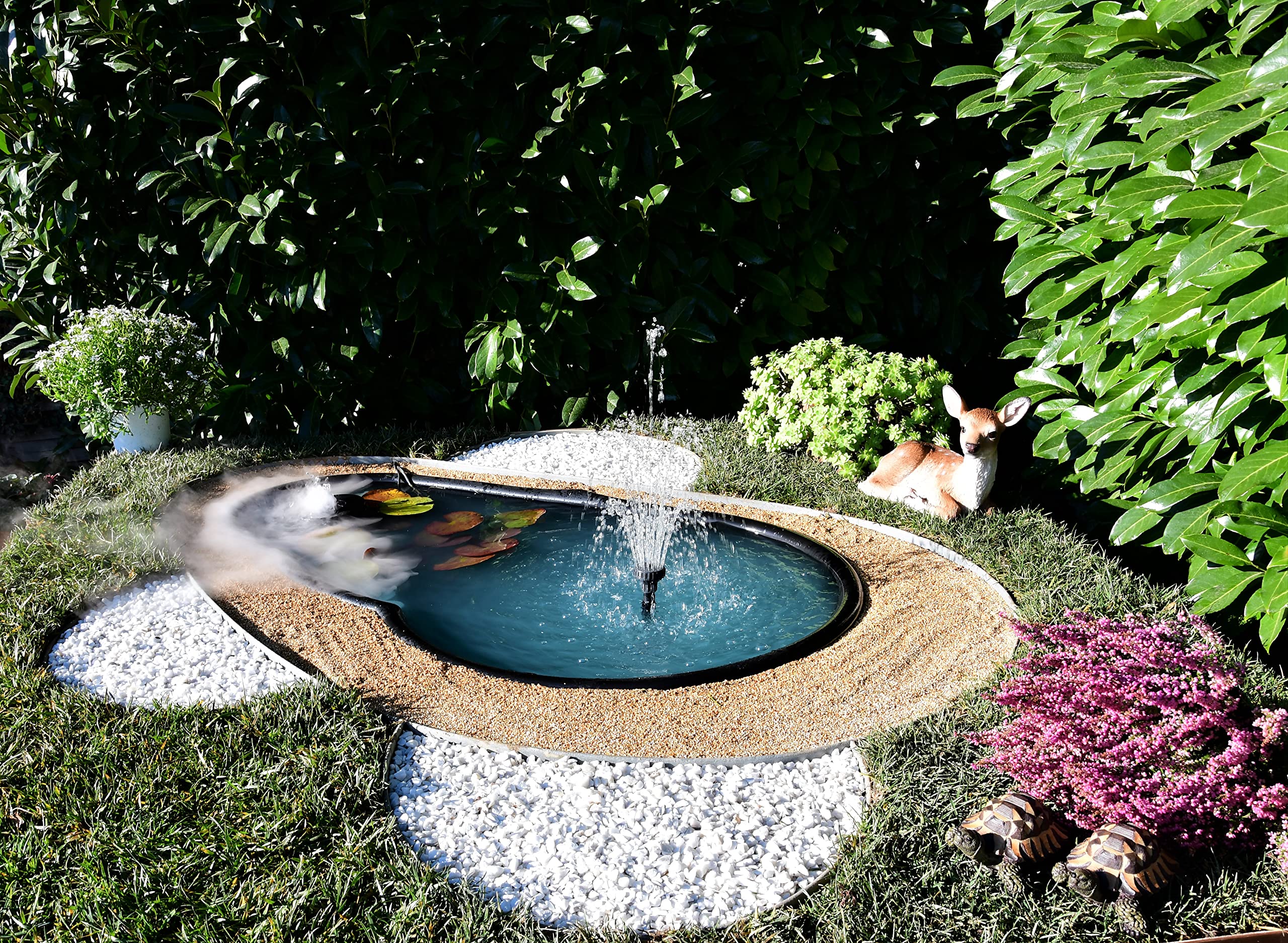 Giardini d'Acqua Kit Laghetto Preformato Nero Mod Vico 300 Lt + Pompa Filtro interno Ecopond 2 Giochi Acquatici Pesci Piante Palustri Koi Ninfee DIY