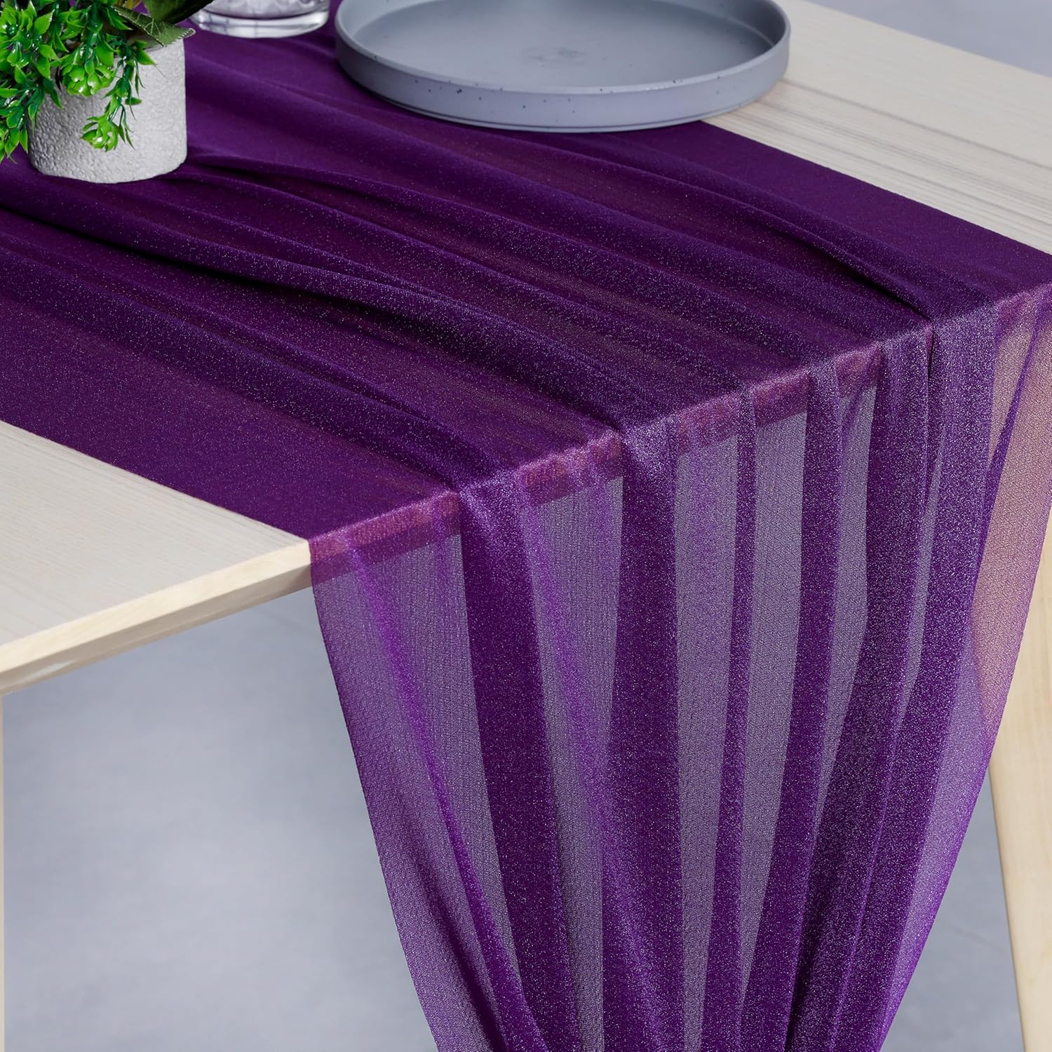 MDS 12 Pack 10ft Chiffon Table Runner 29 x120 Inches Sheer Wedding Runner Romantic Rustic Table Runner for Wedding Decorations, Birthday Parties, Bridal Shower Party Arch Decor - Cadbury Purple