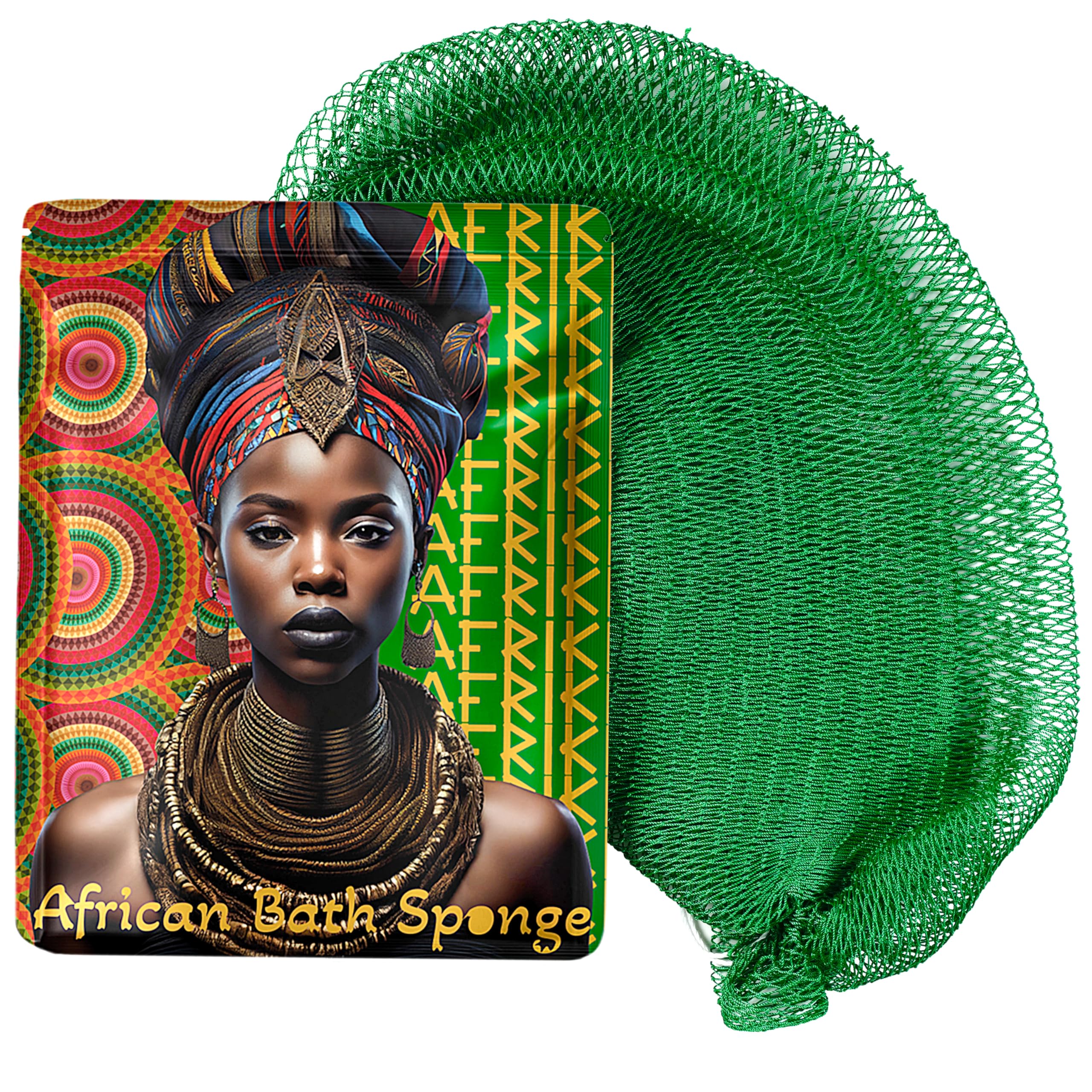 AFRIKI African Net Sponge – Exfoliating Body Scrubber, Black Owned & Rooted in Africa, All Skin Types | 45 in Long (Emerald Green)