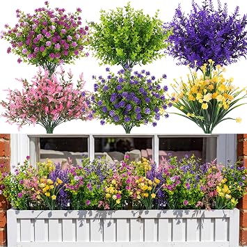 CEWOR Mixed Artificial Flowers for Outdoors UV Resistant Faux Flowers