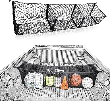 Three Pocket Cargo Net for 2005-2024 Toyota Tacoma - Patented Design - Premium Truck Bed Organizers & Storage - Grocery Holder - Designed in USA