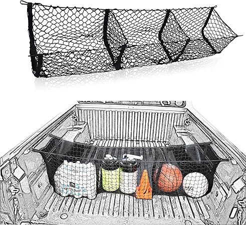 Three Pocket Cargo Net for 2005-2024 Toyota Tacoma - Patented Design - Premium Truck Bed Organizers & Storage - Grocery Holder - Designed in USA