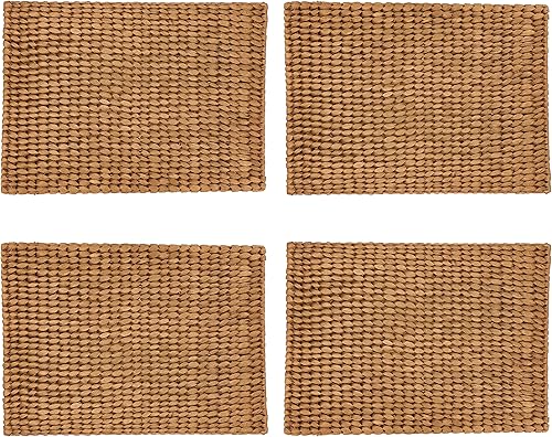 Miniatura 9 de SARO LIFESTYLE Mantel individual de jacinto de agua tejido dorado, redondo de 15 pulgadas, 4 unidades.