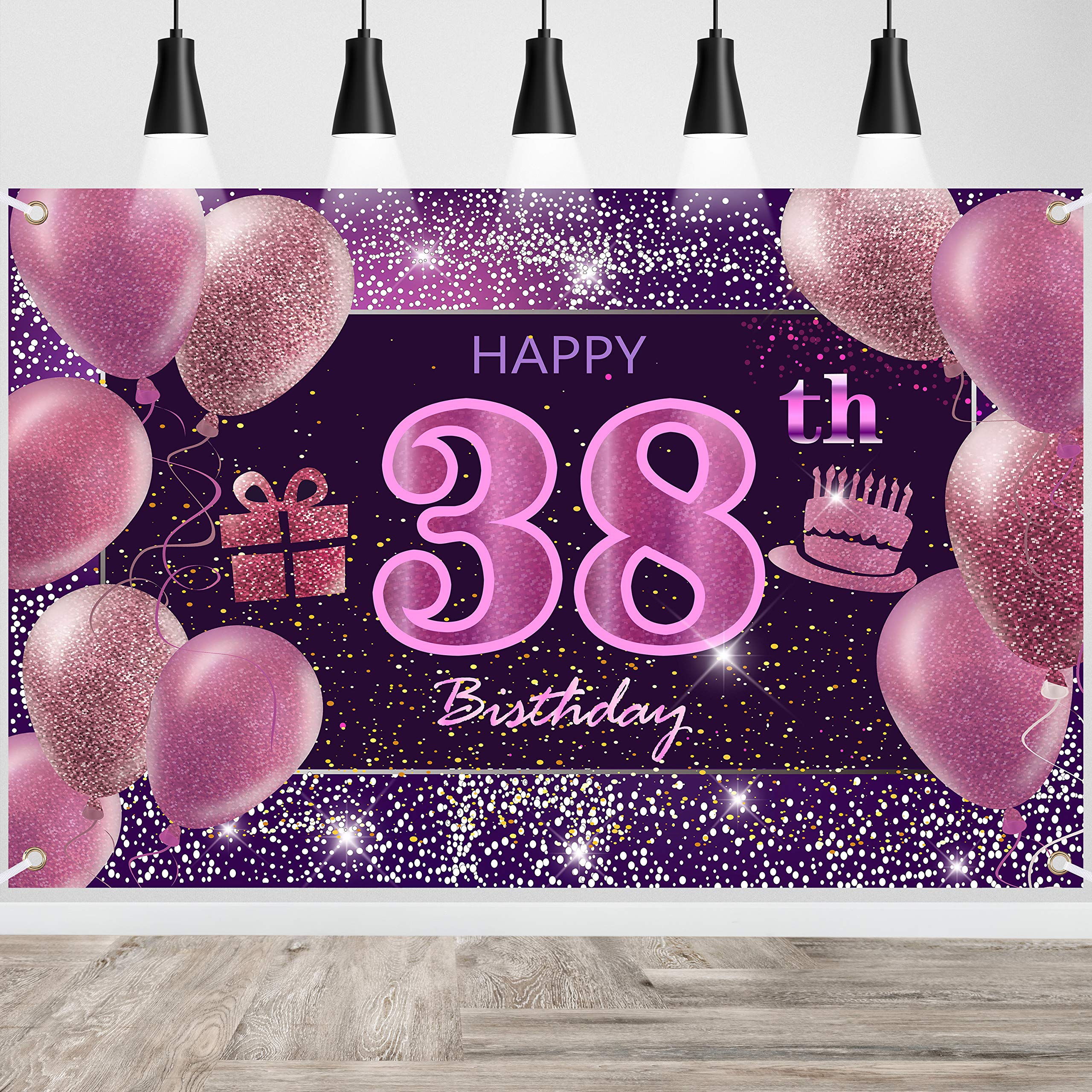 38th Birthday Decorations IMISI Happy Birthday Banner Pink Birthday Backdrop Decorations for a Party