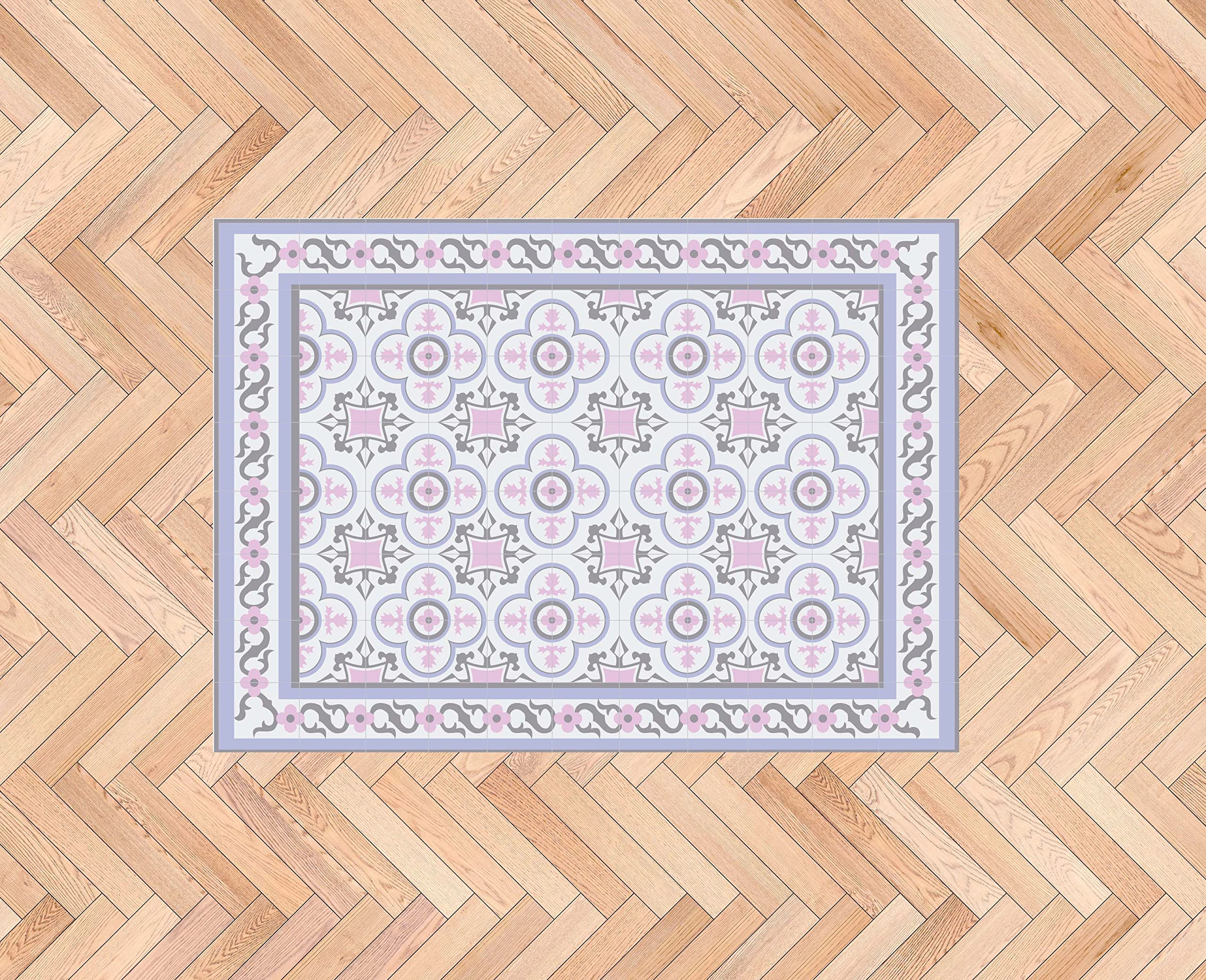 Oedim Tapis mosaïque vintage design lilas et rose, 120 x 95 cm, tapis de cuisine en vinyle, tapis de salon antidérapant, sol en vinyle