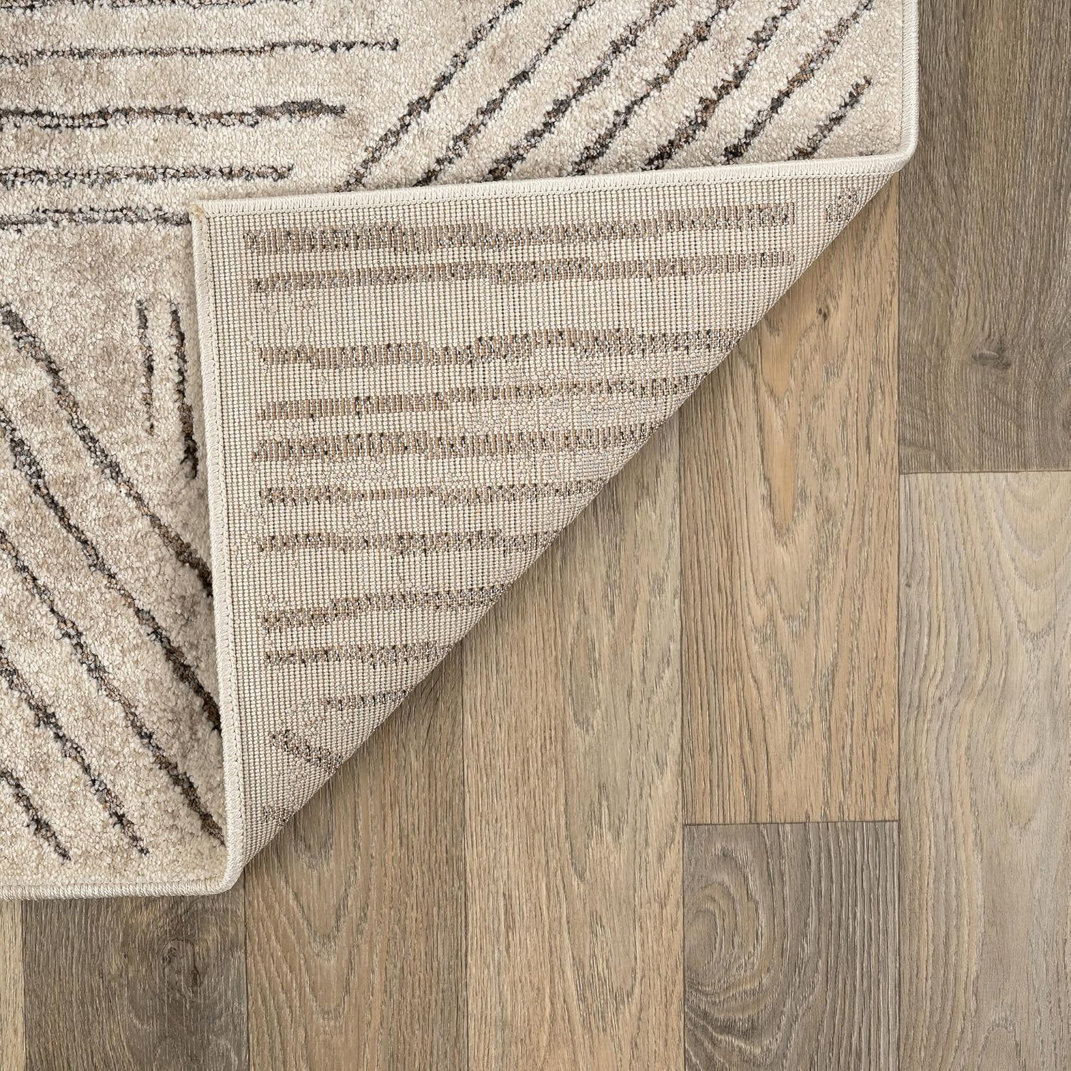 Rugshop Modern Patchwork High-Low Indoor Area Rug, Neutral Geometric Design, Jute Backing, Living Room Bedroom Kitchen Rug, Easy-Care Spot Clean, 5' x 7' Cream