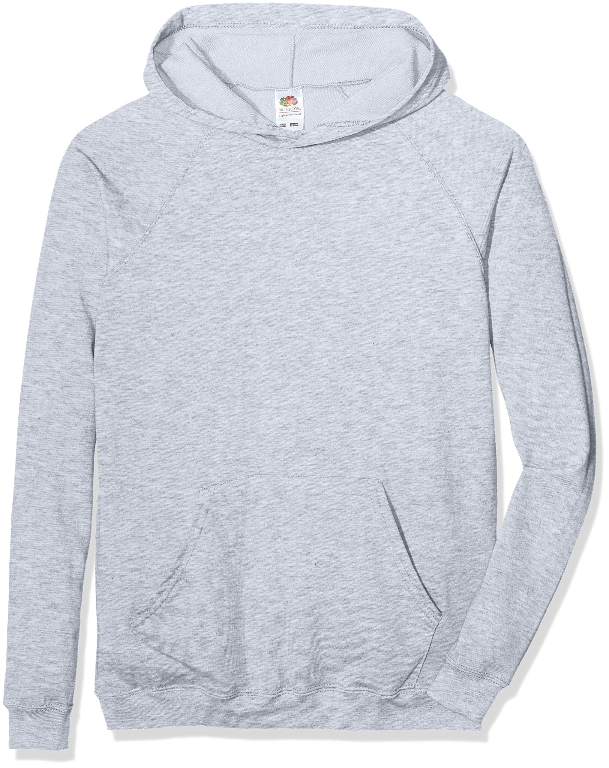 Fruit Of The Loom Unisex Heather Grey Kids Raglan Lightweight Hooded Sweat, 12-13 Years (Manufacturer Size:34)