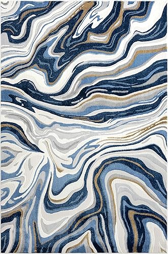 Miniatura 3 de Abani Regal Collection - Alfombra de área, diseño abstracto ondulado azulgris, 8 x 10 pies, fácil de limpiar, duradera para niños y mascotas, no