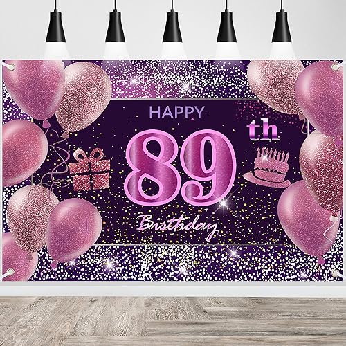 Vista 14 de IMISI Decoraciones de cumpleaños número 19 para niñas, pancarta rosa de feliz cumpleaños para telón de fondo de fiesta