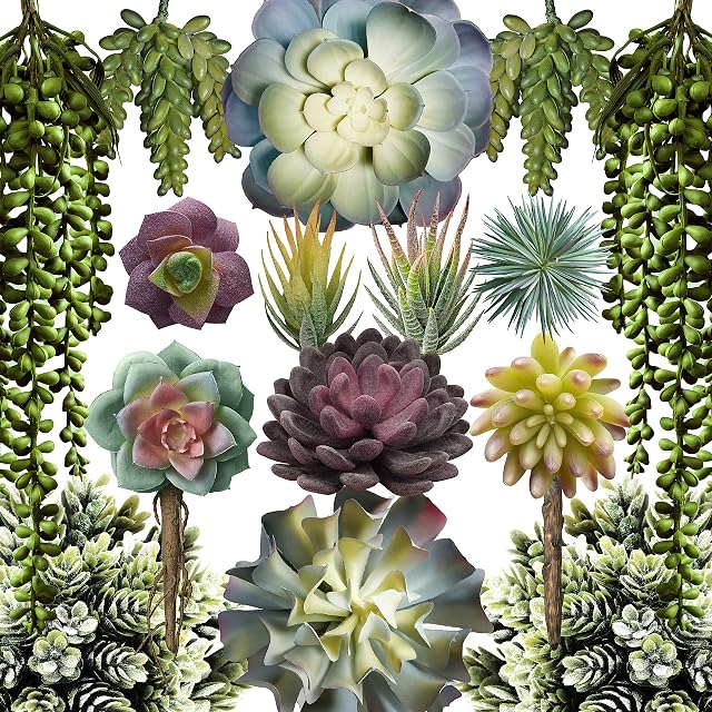 caqpo Artificial Succulents - 15 Pack - Premium Unpotted Artificial and Realistic Textured Fake Succulent Plants for DIY - Faux Cactus Plant Bulk - Feaux Succulent Plants