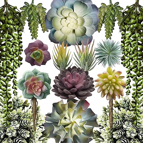 caqpo Artificial Succulents - 15 Pack - Premium Unpotted Succulent