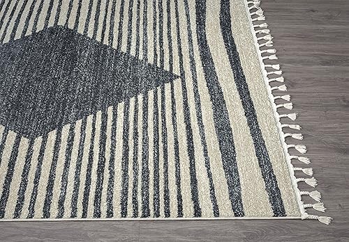 Miniatura 4 de Abani Alfombra de área de transición, alfombras grises y crema a rayas de diamante geométrico 7'9" x 10'2" (8x10) alfombra de área con borlas