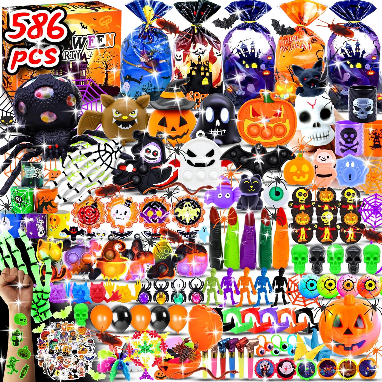 586 PCS Halloween Party Favors for Kids, Bulk Toys for Trick or Treat Non Candy Fillers Classroom Prizes Goodie Bags Stuffers Treasure Box Gifts