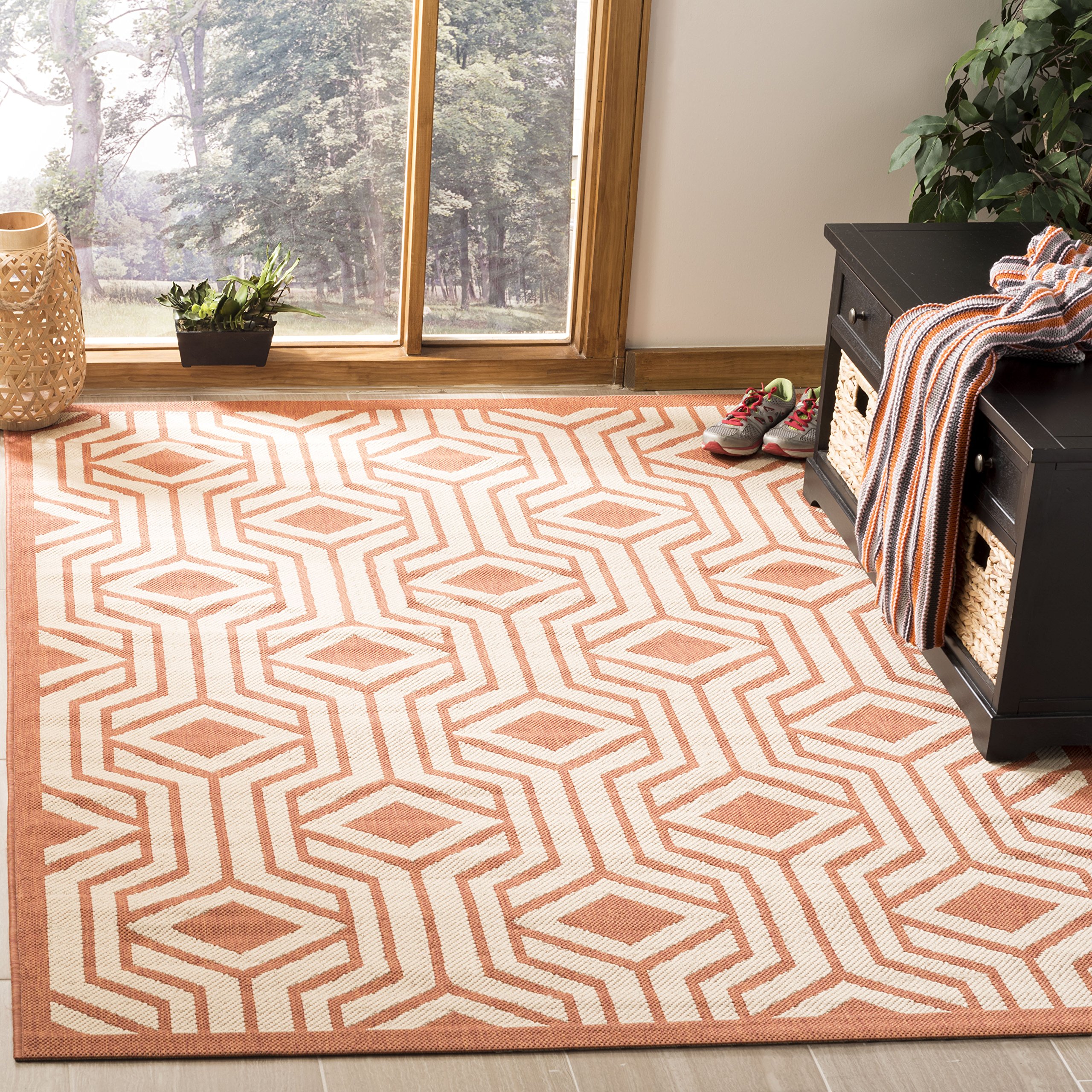 SAFAVIEH Tapis Contemporain Pour Salon, Salle à manger, Chambre à coucher - Courtyard Collection, Tapis à poil court, Beige et Terracotta, 201 X 290 cm