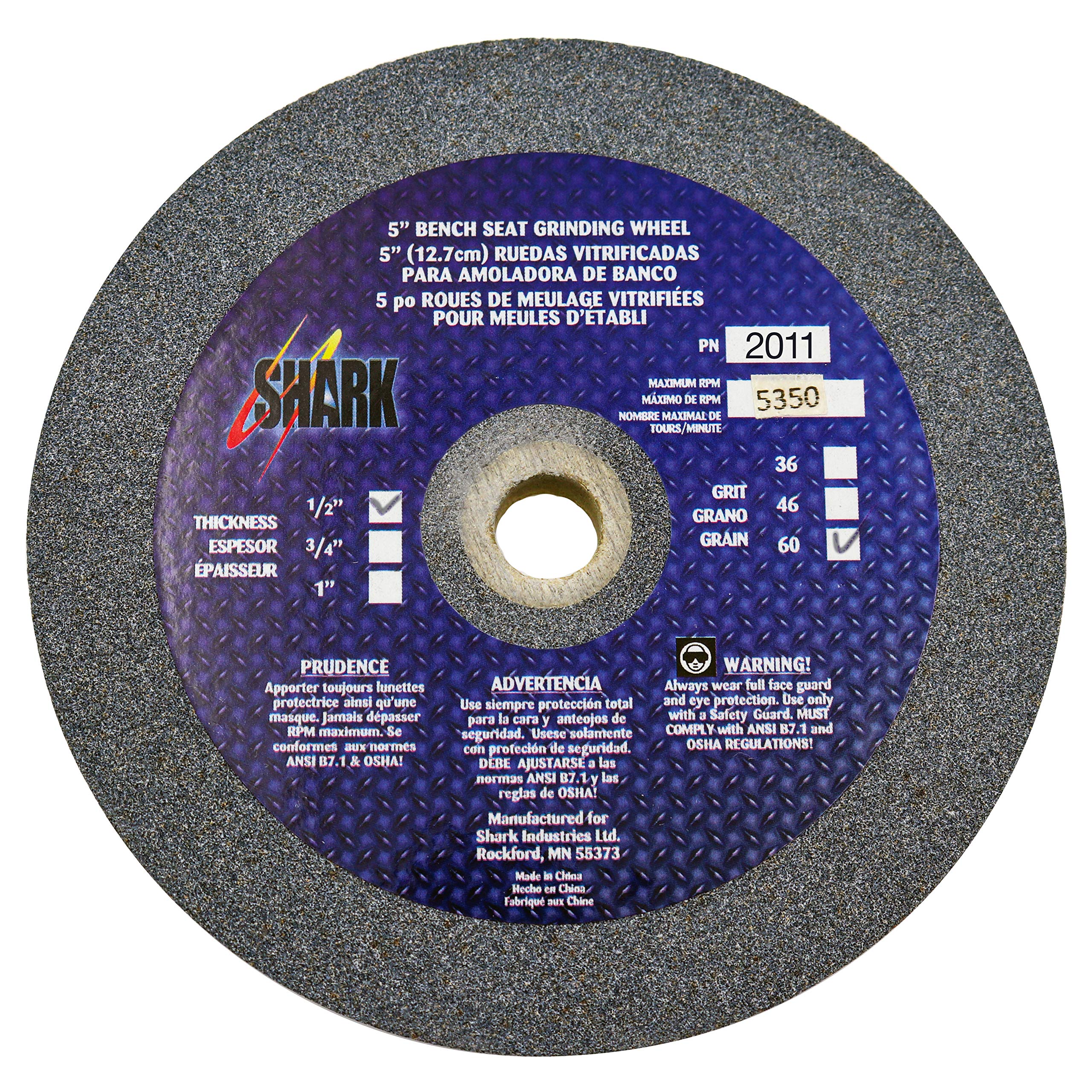 Shark Shark 2011 5-Inch by 0.5-Inch by 0.5-Inch Bench Seat Grinding Wheel, Grit-60