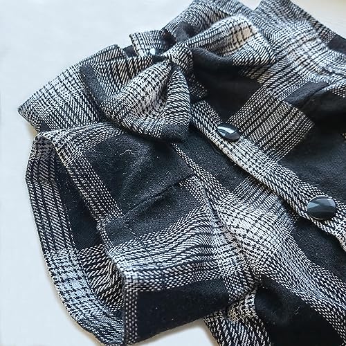 Miniatura 2 de Camisa suave a cuadros casual, camisa de perro occidental, algodón con corbatín, boda y disfraz de Navidad (M, blanco y negro)