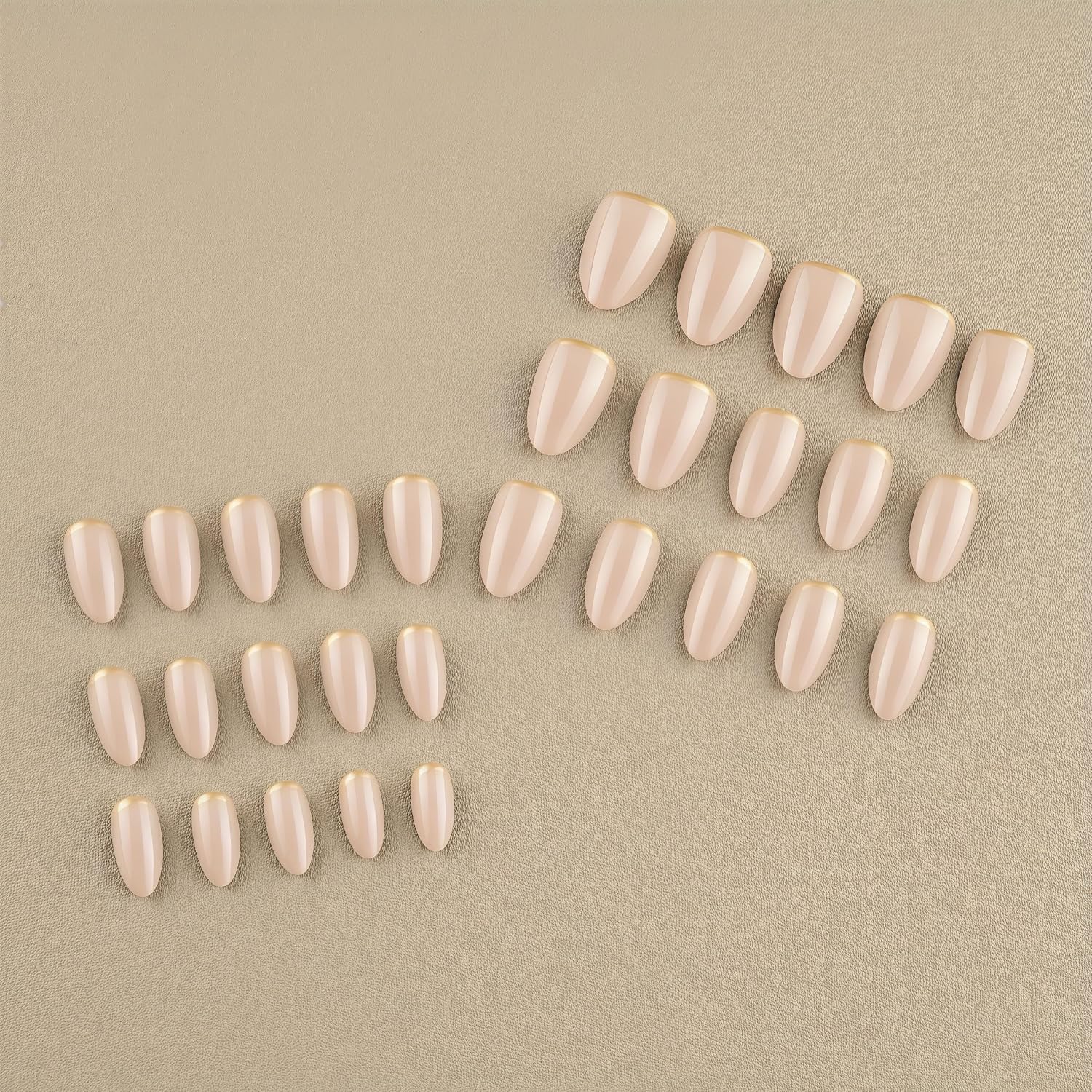 24Pcs Golden Bottom French Tip Press on Nails Glossy Almond Fake Nails with Metallic Edge Luxury Neutral False Nails for Women Girls Manicure Set Decoration image 4
