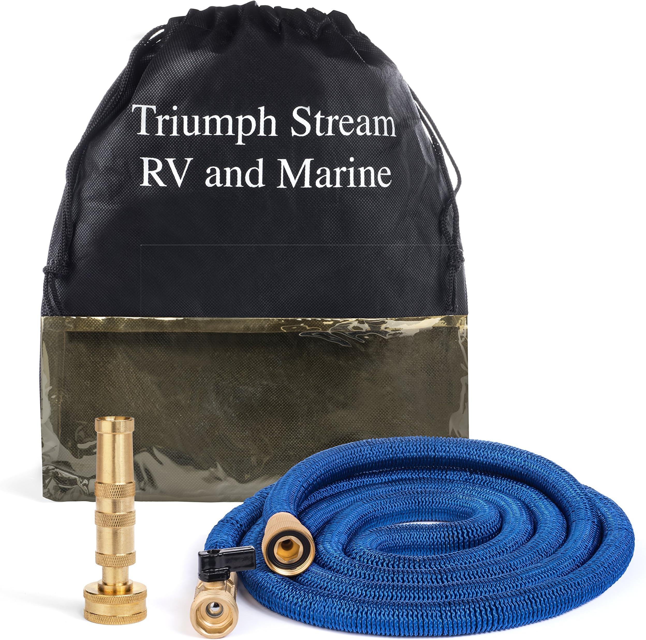 Marine Boat 5th Wheel and RV water hose | Expands 8 to 25 ft | FRUSTRATION FREE! - No Kinks, Coiling or Scuffs | Perfect Washdown Hose, Super Space Saver w/Storage Bag | Leak Free Guarantee