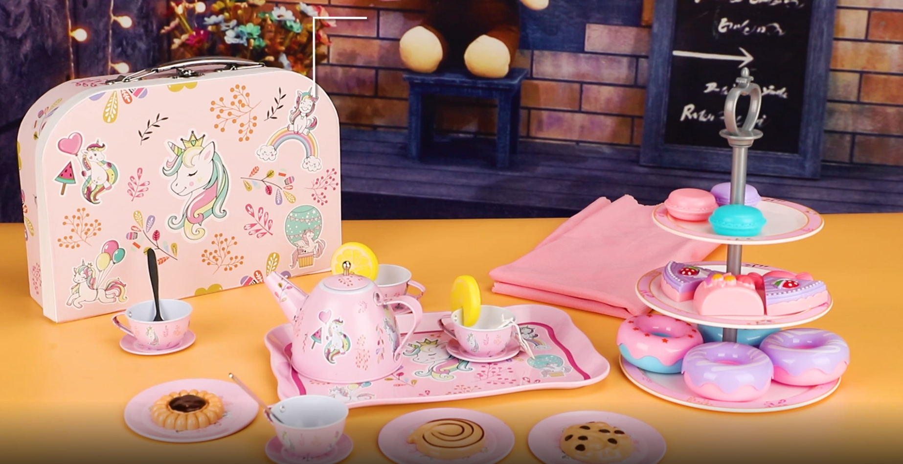 Amazon.com: Auney Tea Set Girls Toys 36pcs, Tin Unicorn Tea Party