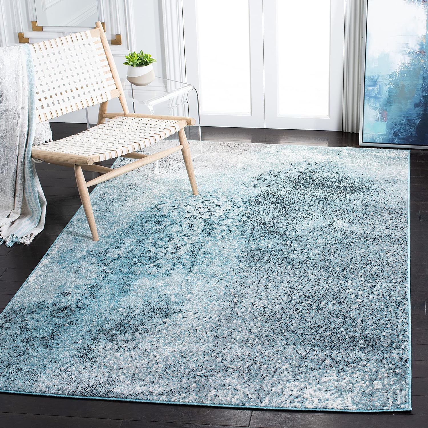 SAFAVIEH Skyler Collection Accent Rug - 2' x 4', Silver & Blue, Modern Abstract Design, Non-Shedding & Easy Care, Ideal for High Traffic Areas in Entryway, Living Room, Bedroom (SKY163G)
