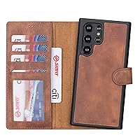 Vista 2 de Genuine Premium Leather Samsung Galaxy S22 Ultra Wallet Case - Handmade - Detachable Strong Magnetic Flip Cover with Card Holders and Kickstand