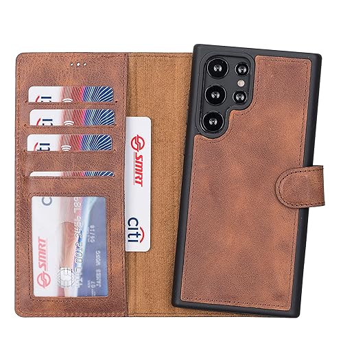 Miniatura 2 de Genuine Premium Leather Samsung Galaxy S22 Ultra Wallet Case - Handmade - Detachable Strong Magnetic Flip Cover with Card Holders and Kickstand -