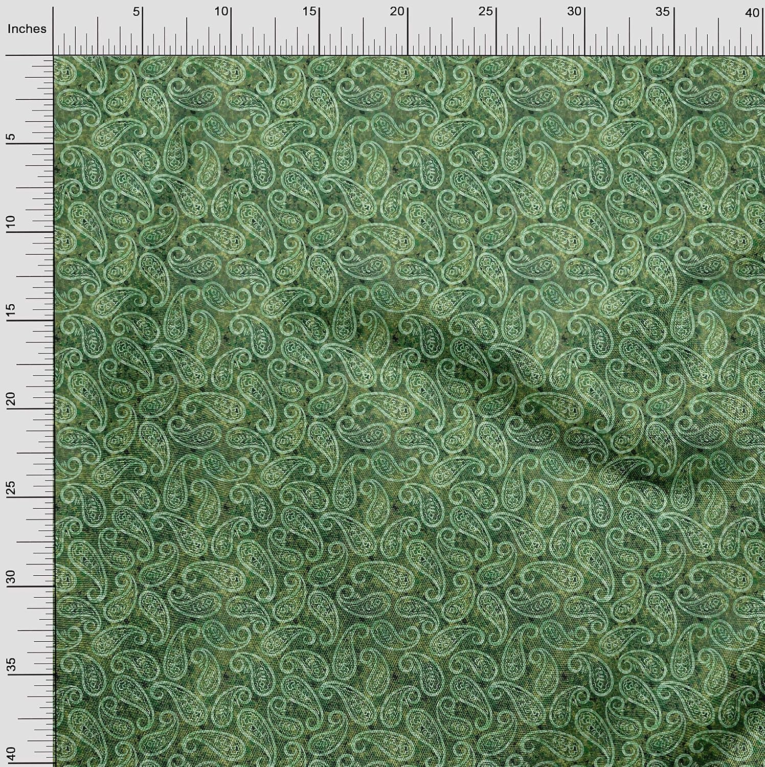 oneOone Polyester Spandex Green Fabric Paisleys Sewing Fabric by The Yard Printed DIY Clothing Sewing Supplies 56 Inch Wide