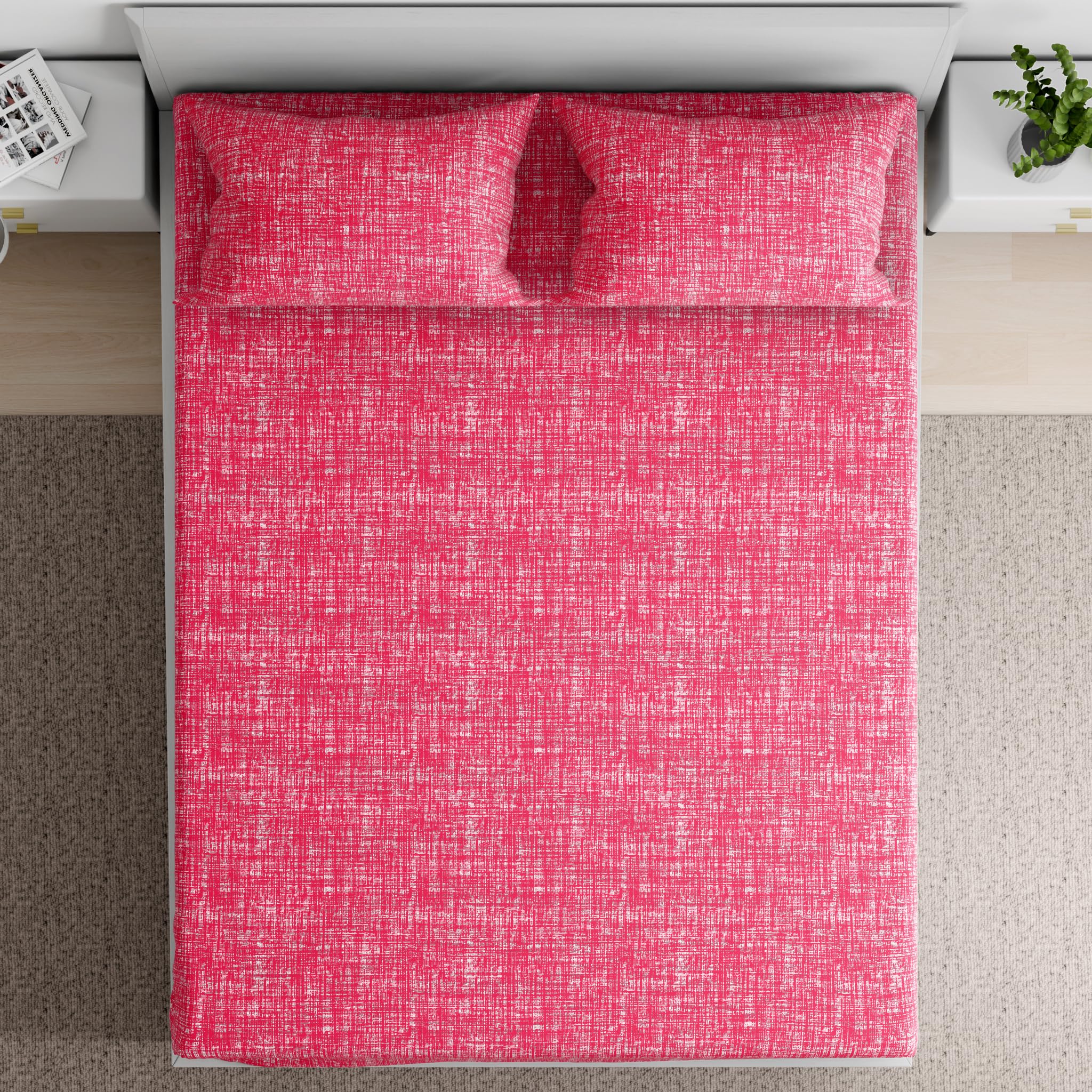 Wakefit 100% Cotton 160 TC Fitted Bedsheet with 2 Pillow Covers | Carlos Queen, 78" x 60", Carlos | 1.98m x 1.52m