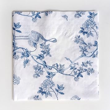 Colored Paper Napkins, 20 Count Shabby Chic Napkins for Wedding, Dinner Tea Party Shower Blue and white porcelain
