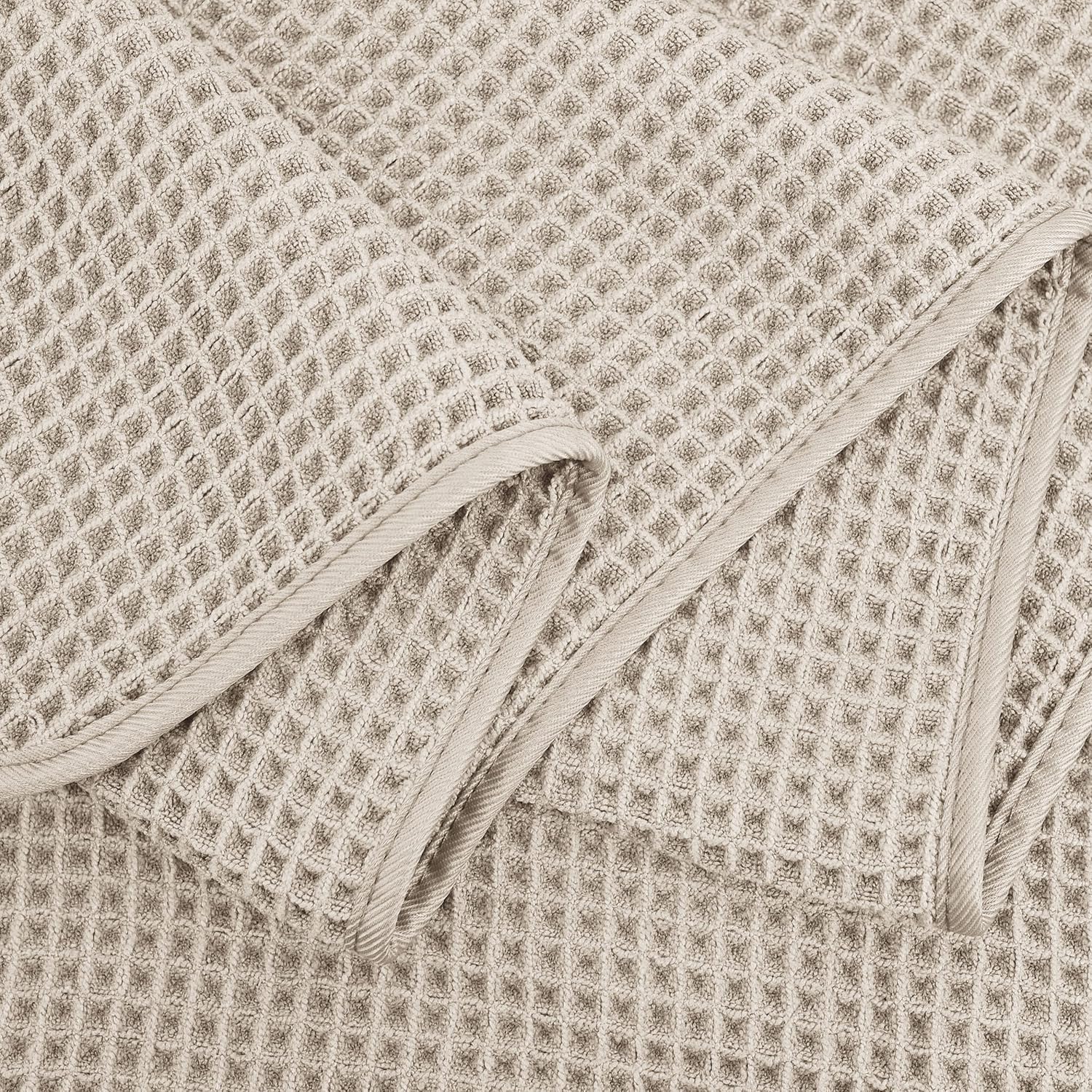 POLYTE Microfiber Quick Dry Lint Free Bath Sheet, 70 x 35 in, Set of 2 (Beige, Waffle Weave)