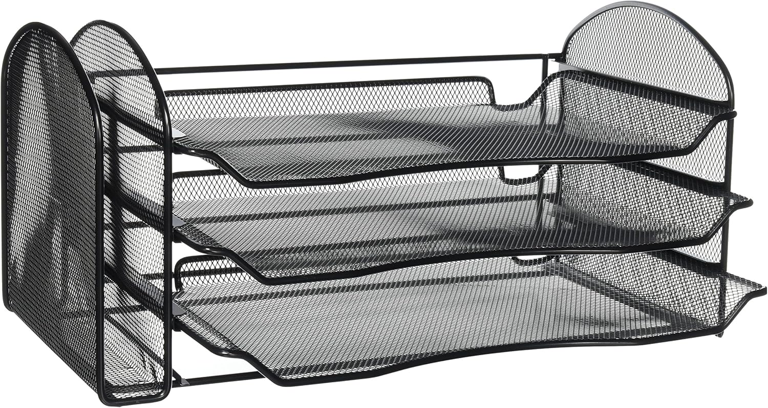 Safco Products Onyx Mesh 3 Sorter/3 Tray Desktop Organizer 3254BL, Black Powder Coat Finish, Durable Steel Mesh Construction : Office Desk Trays : Office Products