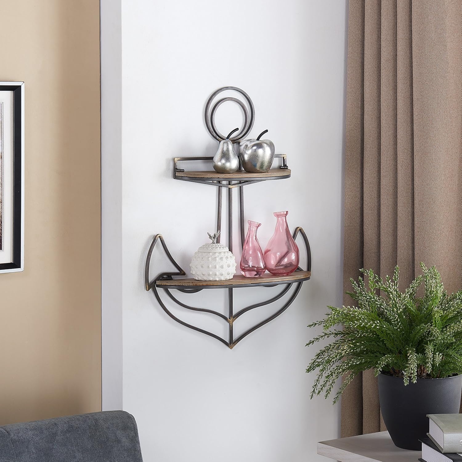Danya B. Decorative Sturdy Nautical Anchor Wall Shelf for Coastal or Seaside Home - Perfect for Spices, Pictures and Accessories for Beach, Ocean or Boat Decor