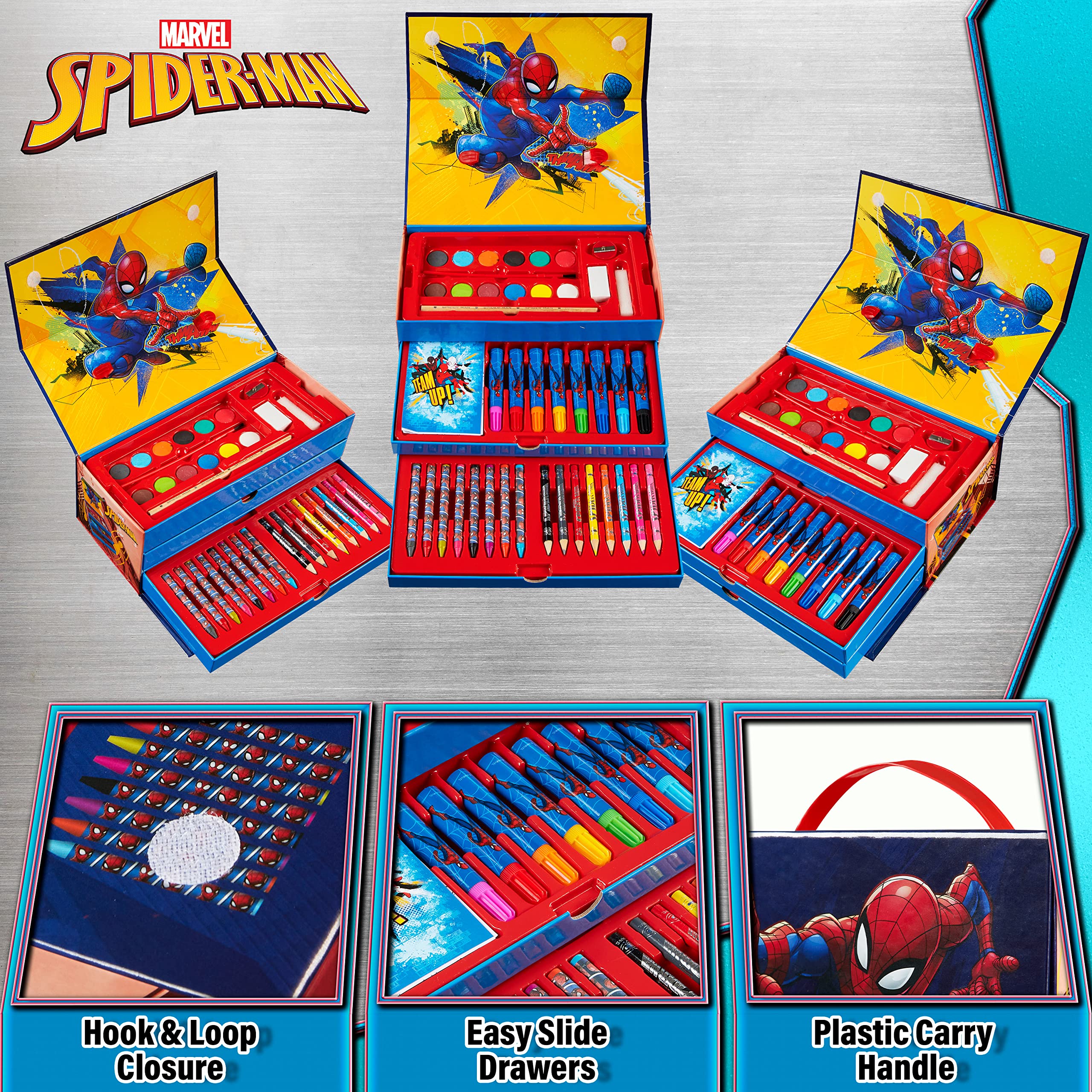 Spiderman - Set Da Colorare Per Bambini Con 43 Pezzi: Matite, Pennarelli Acqurellabili E Pastelli - Astuccio Da Viaggio Con Licenza Ufficiale - 2