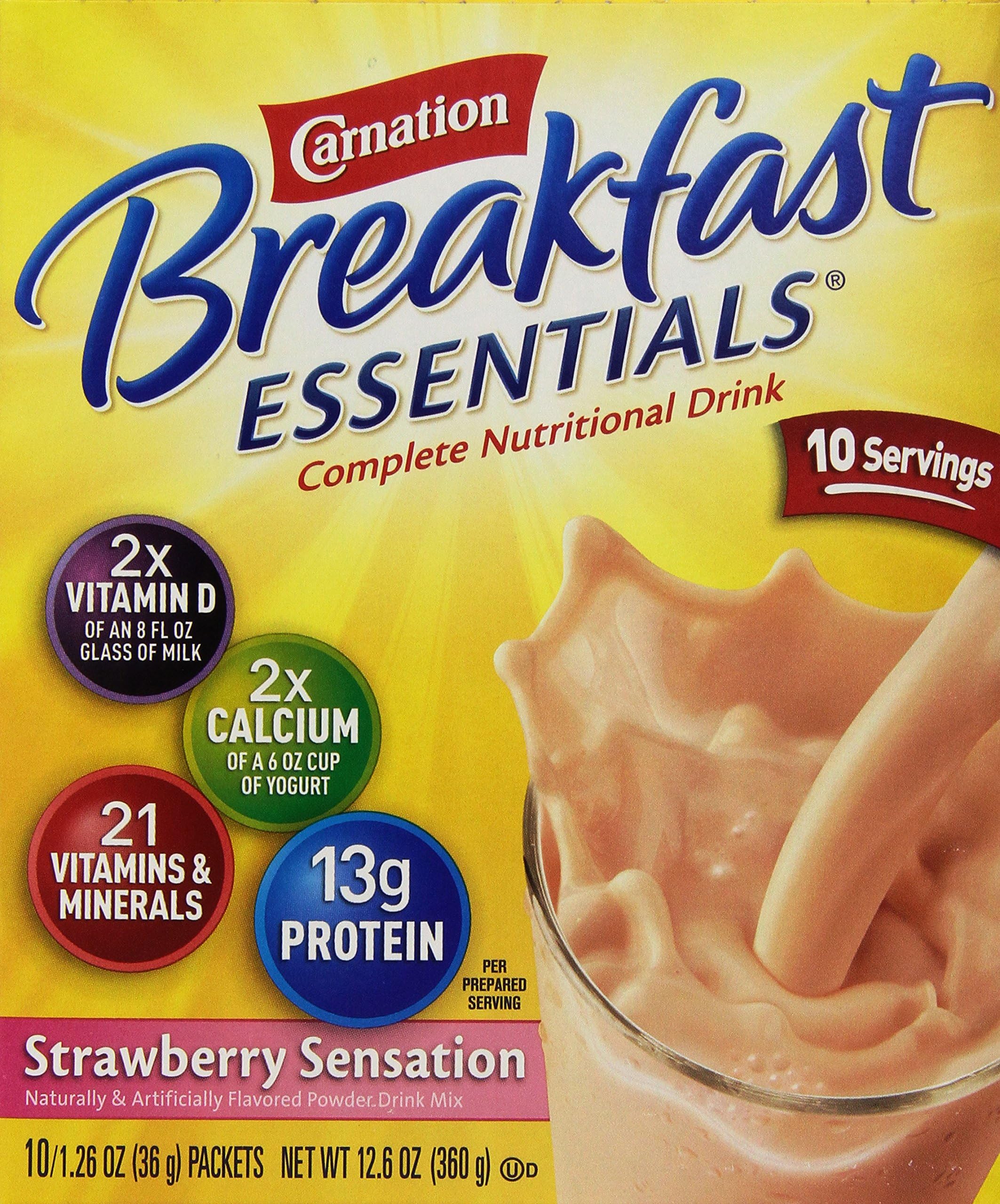 Carnation Breakfast Essentials Powder Drink Mix, Strawberry Sensation, 10 Count (Pack of 1)
