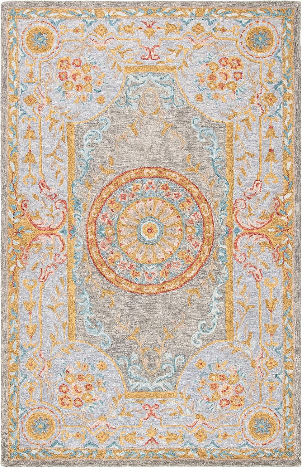 SAFAVIEH Micro-Loop Collection Accent Rug - 4' x 6', Green & Grey, Handmade Wool, Ideal for High Traffic Areas in Entryway, Living Room, Bedroom (MLP634Y)