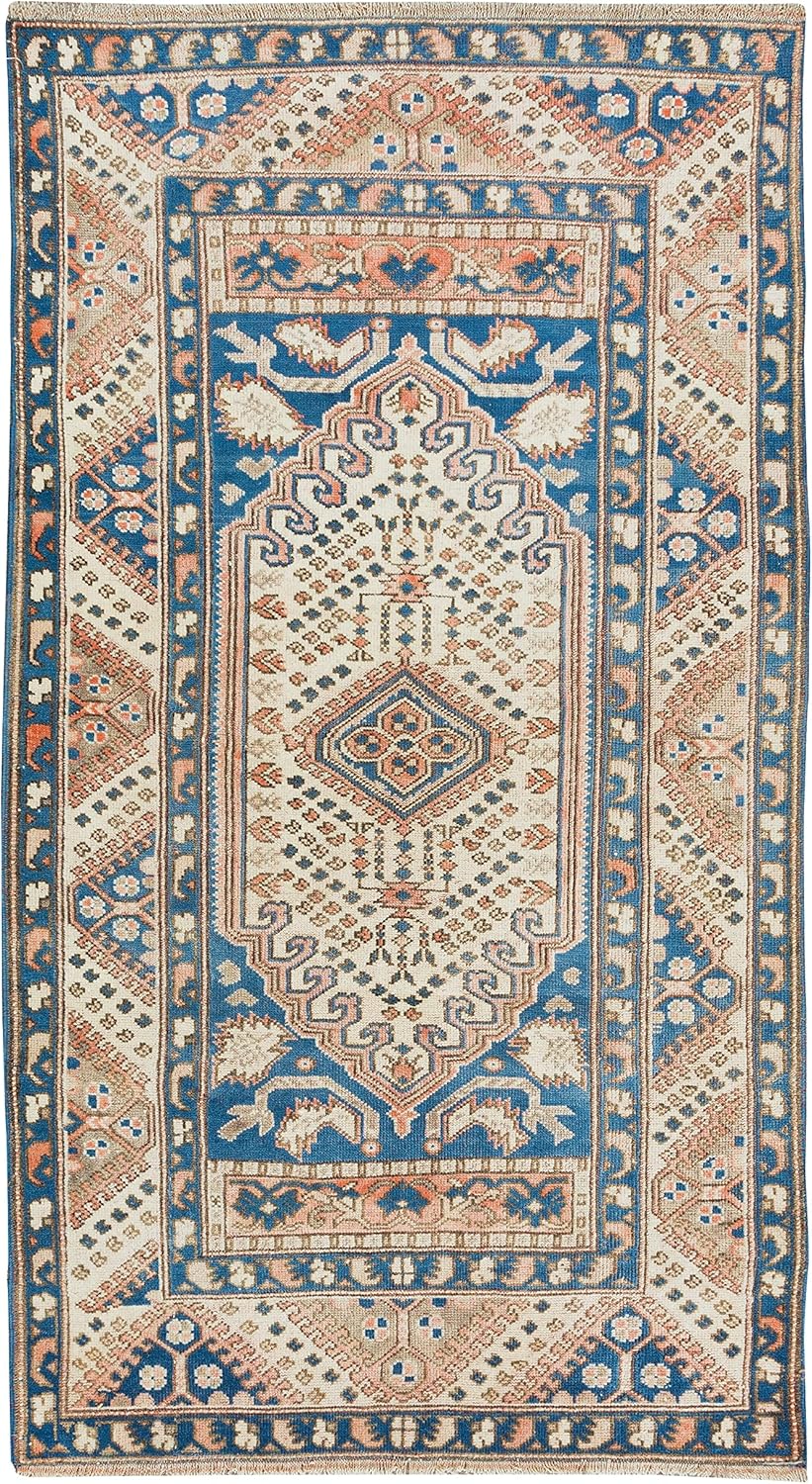 3.4x6.3 Ft Traditional Geometric Turkish Accent Rug, Vintage Handmade Carpet