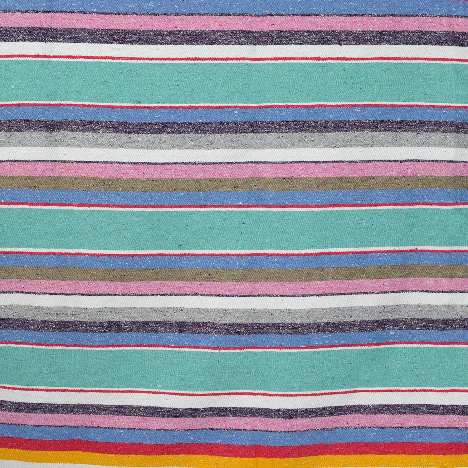 Open Road Goods Authentic Mexican Serape Blanket – 100% Cotton Falsa Throw - Multi-Color Handmade Blanket/Classic Striped Falsa Beach Blanket (Mint)