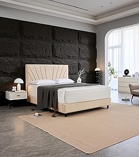 Panax Modern Upholstered Platform Bed Frame with Headboard - Strong Wooden Slats